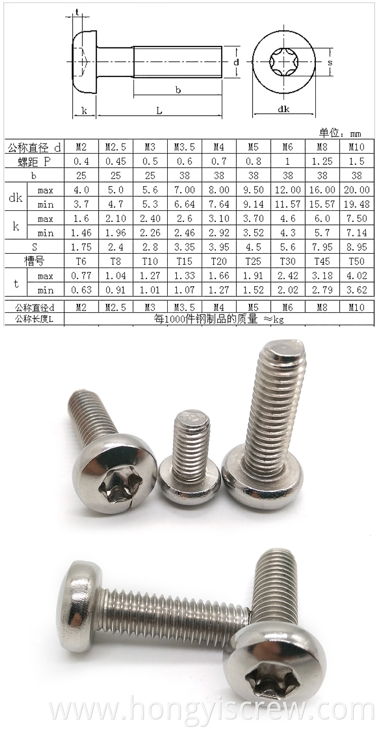 China wholesale custom concrete stainless steel furniture machine bolt m1 m6 m9 #8 10*2 pan head anti-theft security torx screw